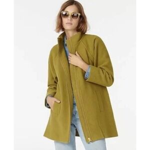 J.Crew Italian Boiled Wool Zip Front Coat Olive Green Size M